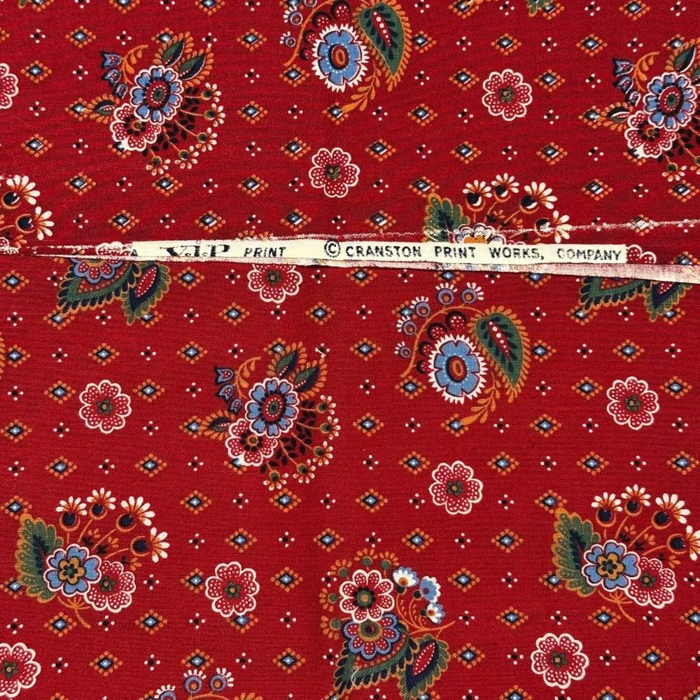 Cranston Print Works VIP Print Red Floral Paisley Cotton Fabric Remnant 27x20